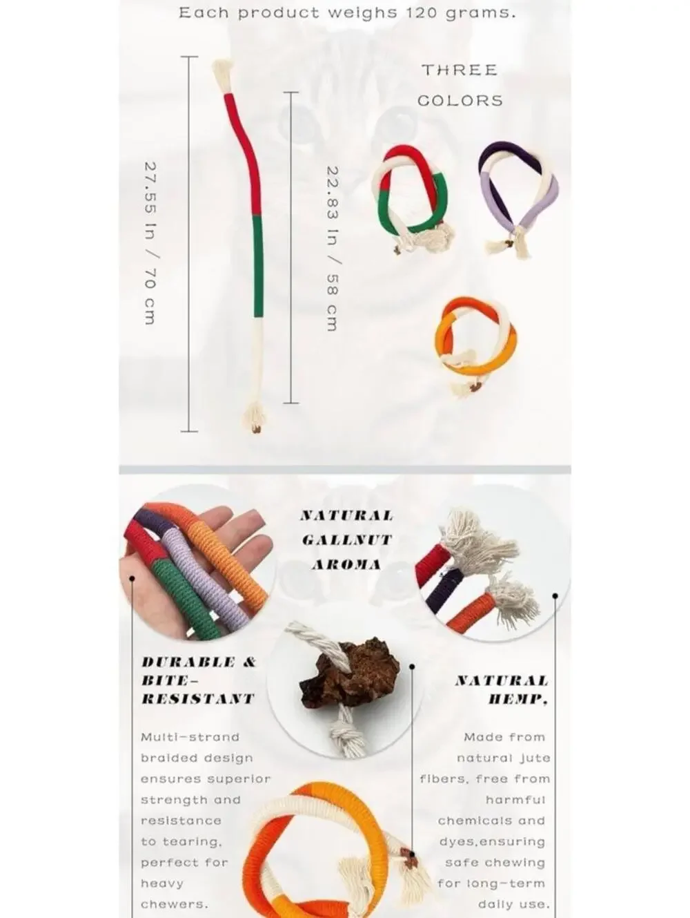 3 Piece Cat Rope Toys Set Natural Gallnut Scent Interactive Play for Cats Kitten